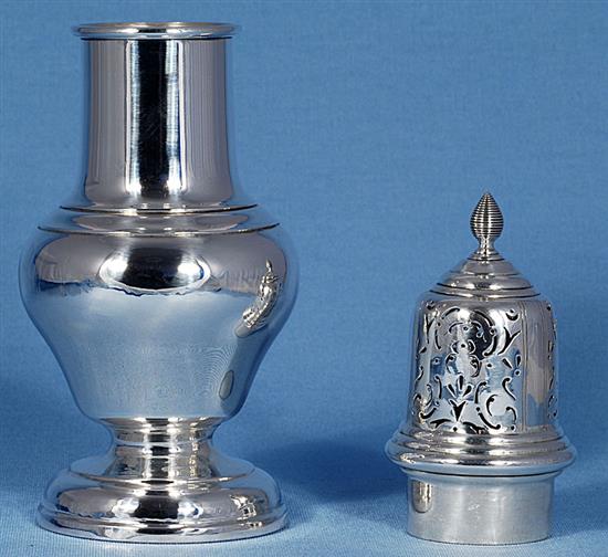 A George V silver sugar caster, Height 9 ½”/242mm Weight 8.4oz/238grms.